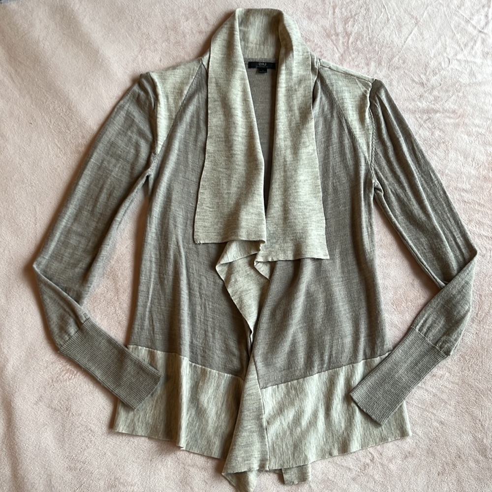 Emu Australia Two-Tone Beige Open Neck Merino Wool Cardigan Size S